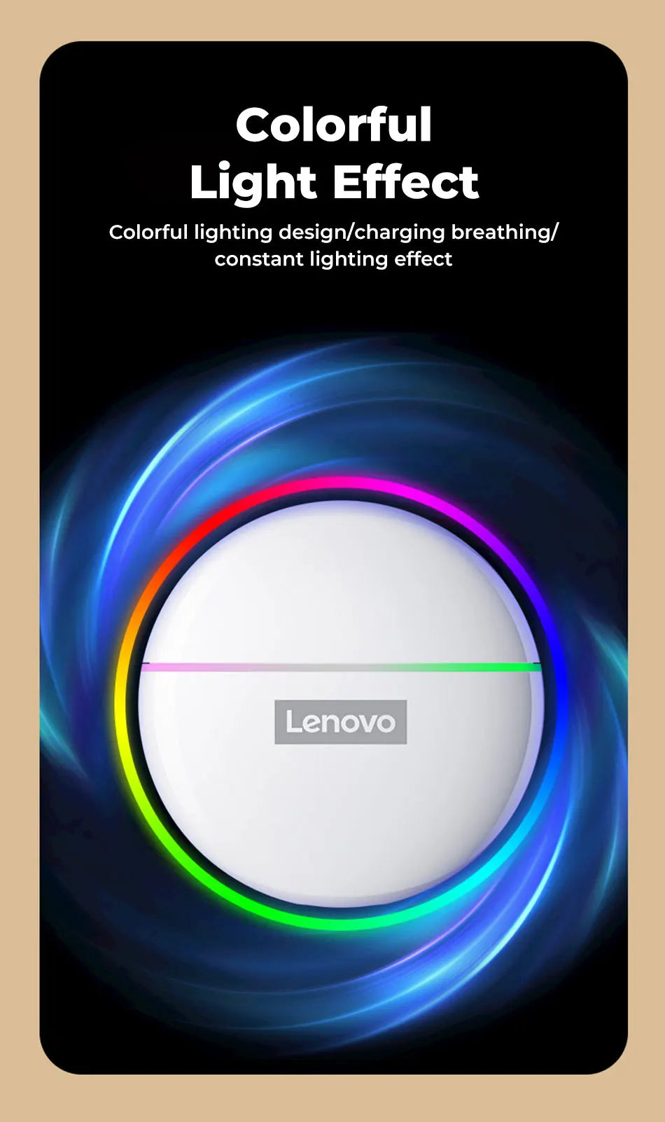 Lenovo XT97 Bluetooth Wireless Headphones With Flash Led Light  Bluetooth Earphone Wireless Earbuds Headsets With Microphones
