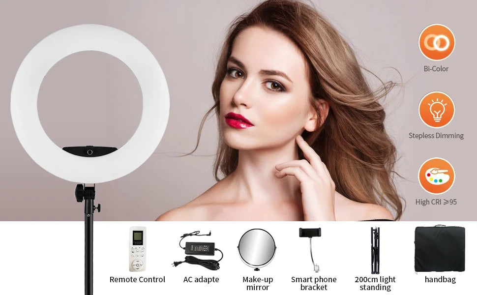18inch FE480 96W LED Ring Light with Tripod And Remote Control Bi-color Video Lamp for Makeup Beauty Salon Photography Studio