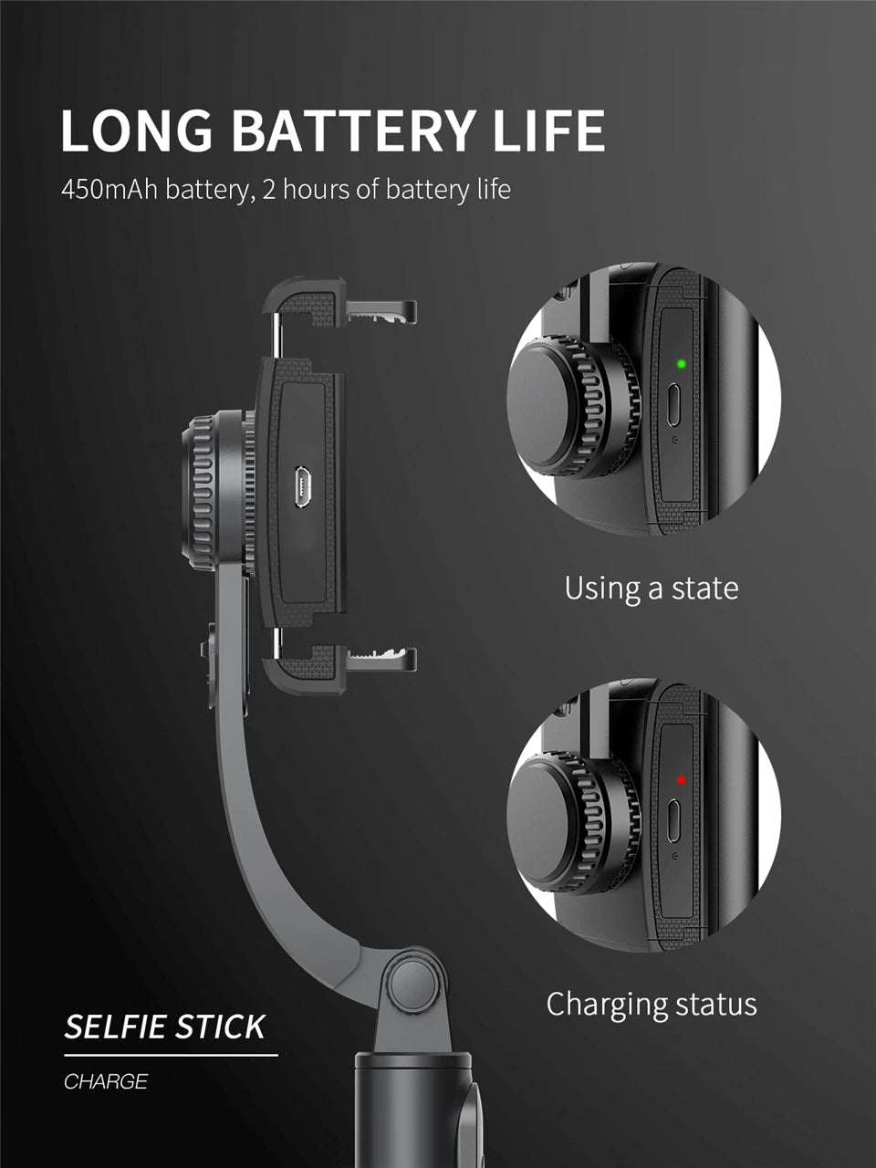 FANGTUOSI Mobile Video Stabilizer Bluetooth Selfie Stick Tripod Gimbal for Smartphone Live Streaming Vertical Shooting Bracket