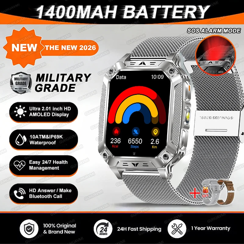 TANK Ultra 2026 1400mAh Military GPS Smart Watch Men 200Day Standby Rugged Tactical Watch 10ATM Diving SOS Satellite Alert Clock