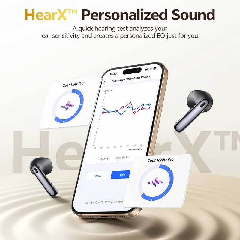 QCY AilyBuds E50 HT11 Wireless Earphones Hi-Res Adaptive Hybrid ANC Headphone Bluetooth 6.0 Spatial Sound Earbuds 11mm Drivers