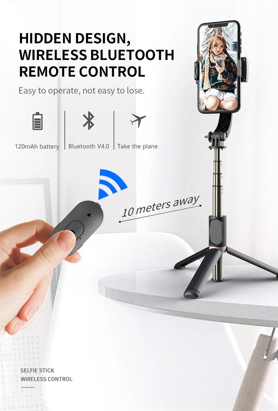 FANGTUOSI Mobile Video Stabilizer Bluetooth Selfie Stick Tripod Gimbal for Smartphone Live Streaming Vertical Shooting Bracket