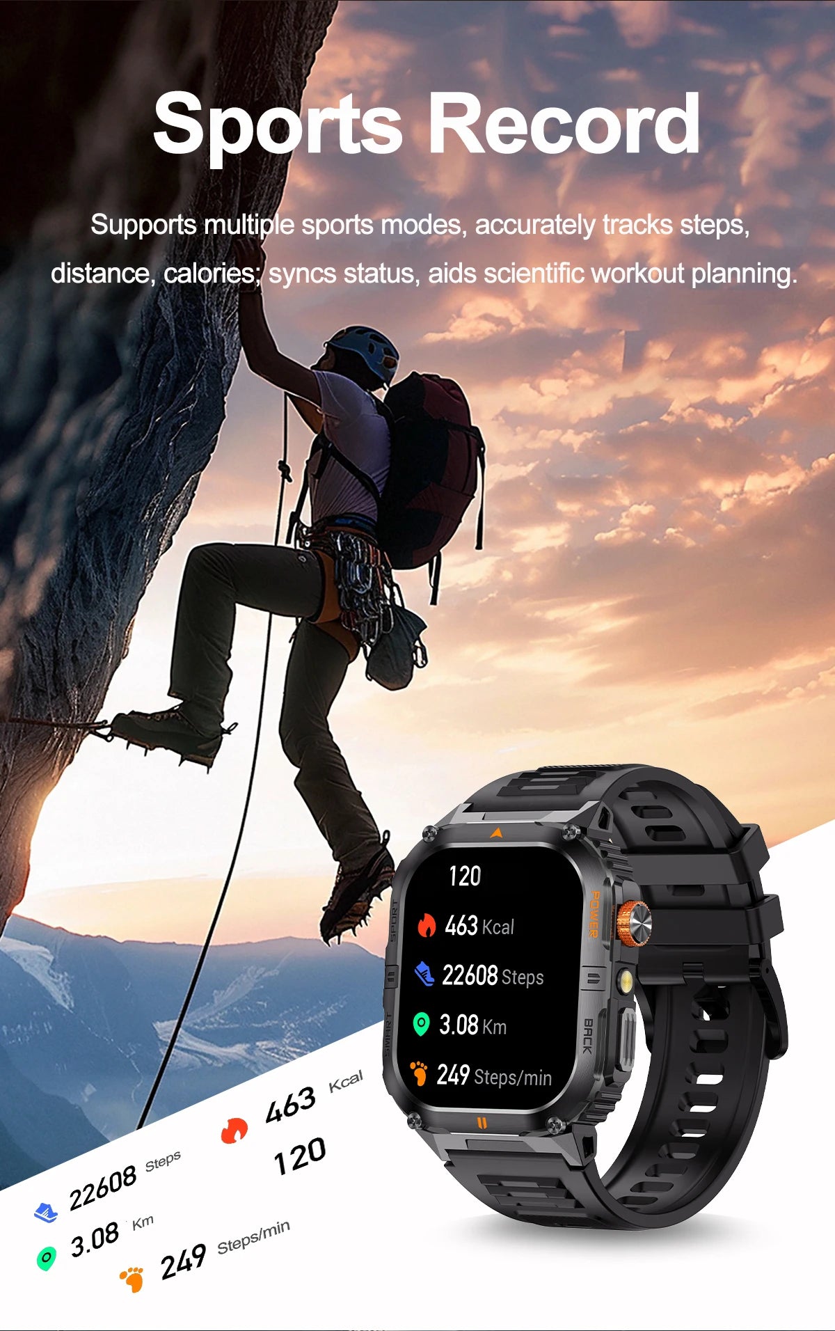 2026 New Smart Watch 2.00inch HD Display Bluetooth Call LED Flashlight Multiple Sports Modes Pedometer Men's Sports Smartwatch