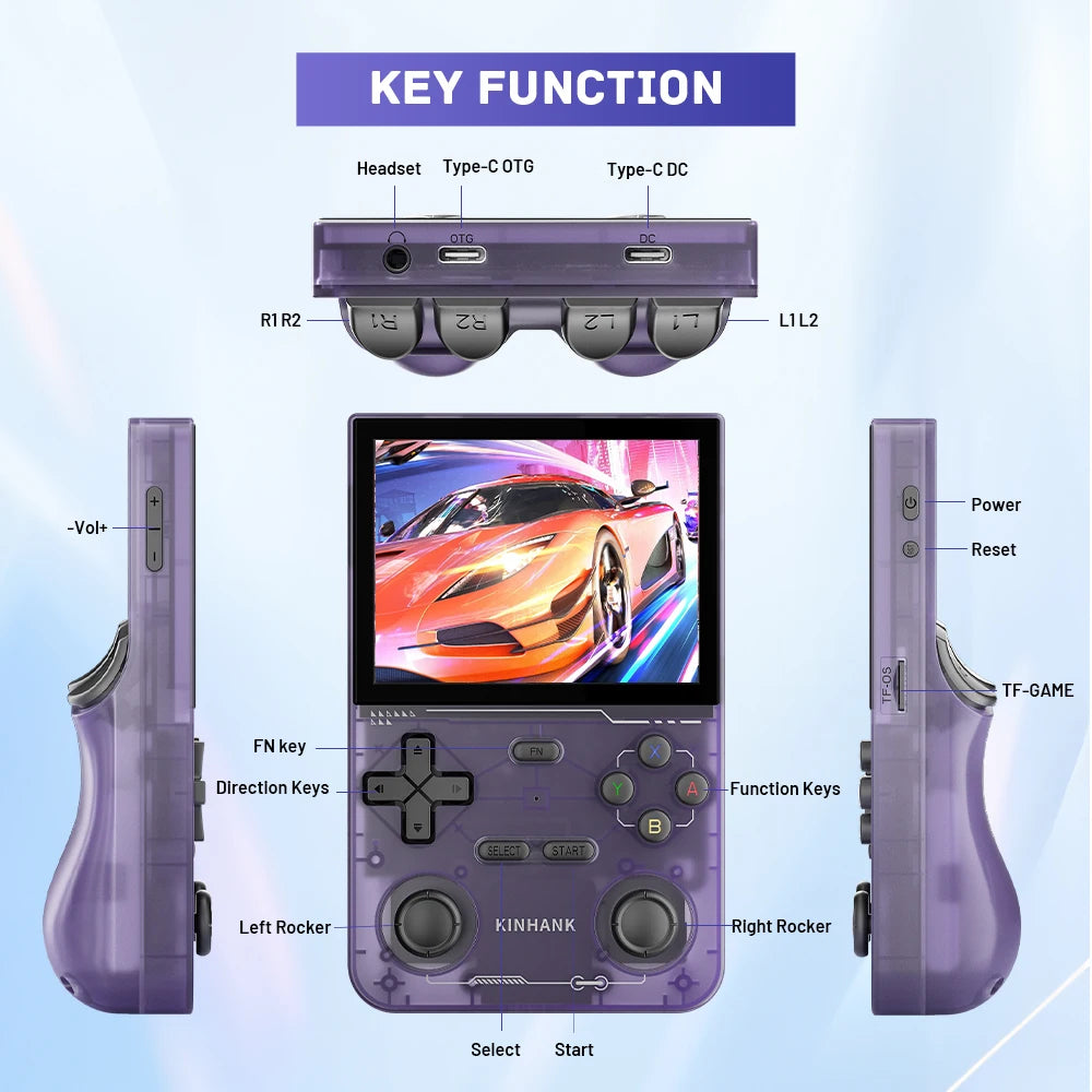 KINHANK K36 Open Source Handheld Game Console 3.5 Inch IPS Screen 9000 Games Emulator for PS1/PSP/DC/N64/SS - 256G Expandable Storage