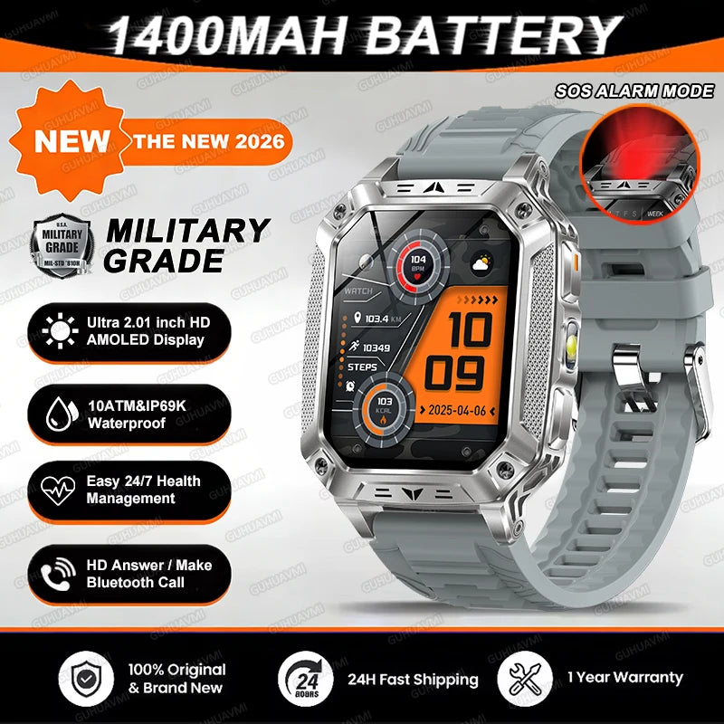 TANK Ultra 2026 1400mAh Military GPS Smart Watch Men 200Day Standby Rugged Tactical Watch 10ATM Diving SOS Satellite Alert Clock