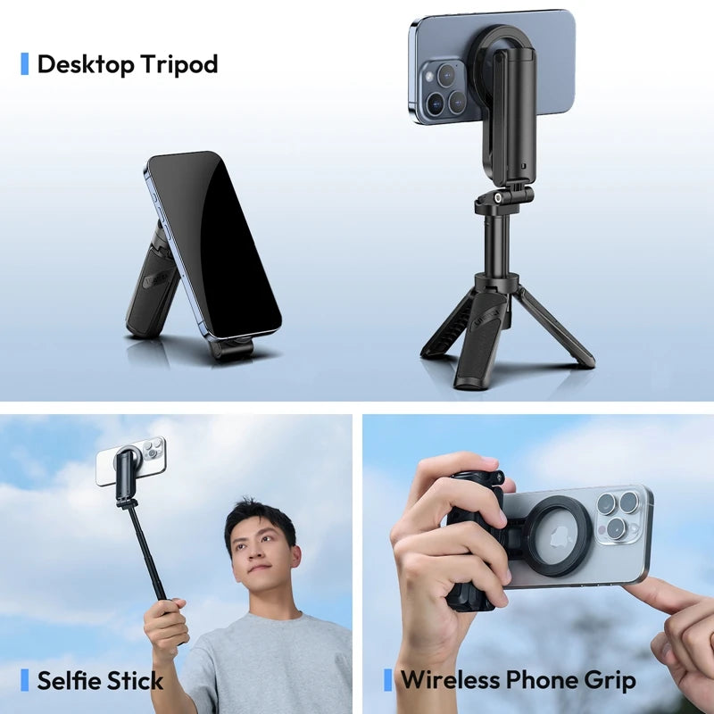 Ulanzi JJ03 Magnetic Phone Tripod Stand Wireless Selfie Stick Desktop Support Bluetooth for iPhone 16/15/14/13 pro Max with Grip