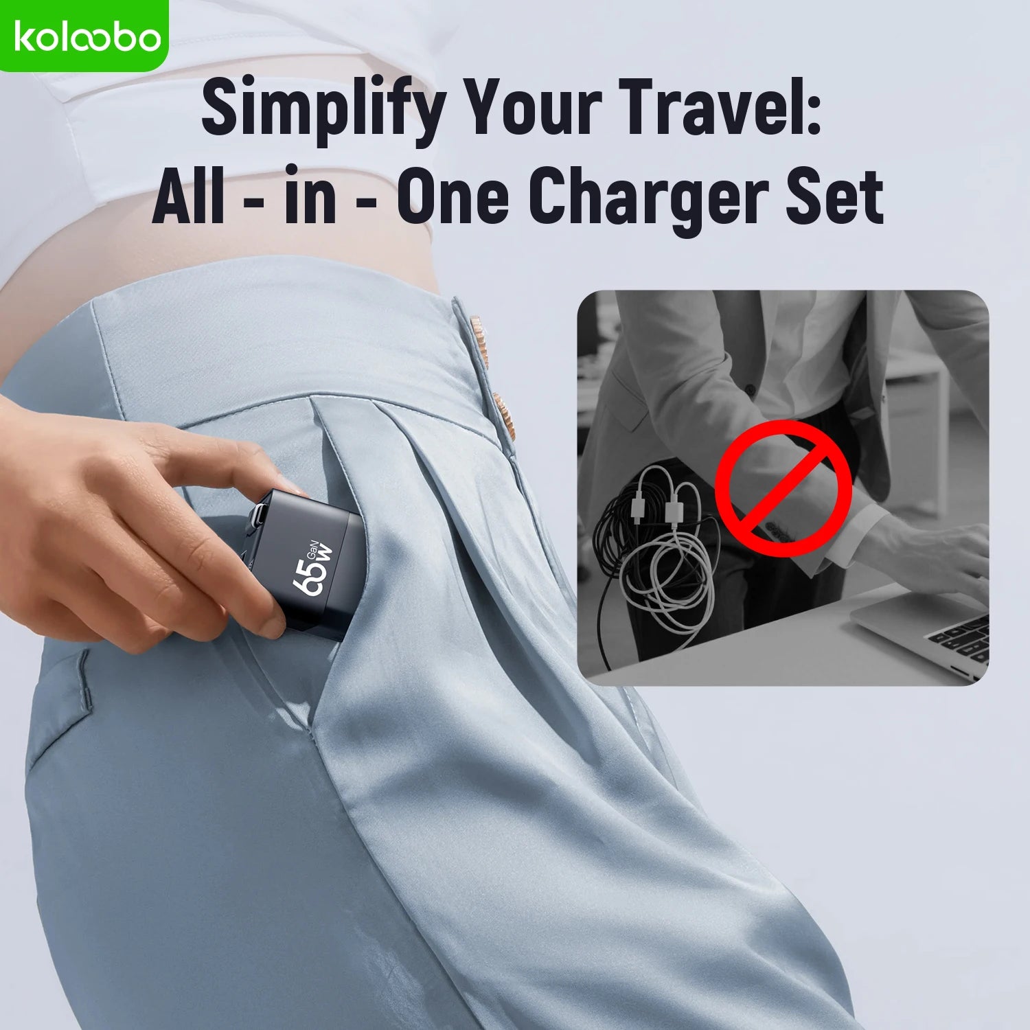 CrownQu 65W GaN Fast Charger with Retractable Type-C Cable