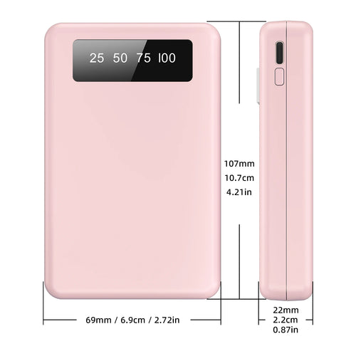 10000Mah Mini Compact Portable Mobile Phone Charger, 4-Usb Output, Built-In Type-C, Micro, for iPhone Cable Charging, Slim and Lightweight Usb-A Battery Pack External Mobile Phone Charger