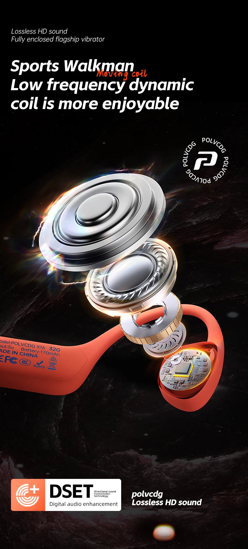 POLVCDG bone conduction earphones IPX8 waterproof 32GB memory Bluetooth 5.4 silicone material 2024 new product X16