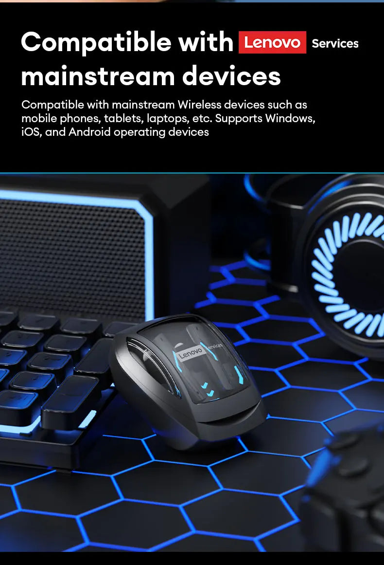 Choice Lenovo GT100 TWS Bluetooth 6.0 Gaming Earbuds Ultra Low Latency Long Endurance Wireless Headphone HD Voice Calls Earphone