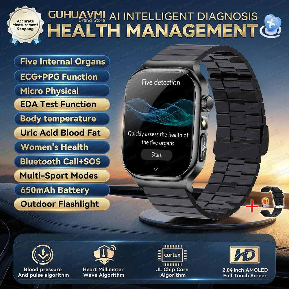 2026New Smart Watch Men Women AI Human Health diagnosis ECG+HRV Blood Pressure Uric acid Blood lipid Bluetooth Call Smartwatch