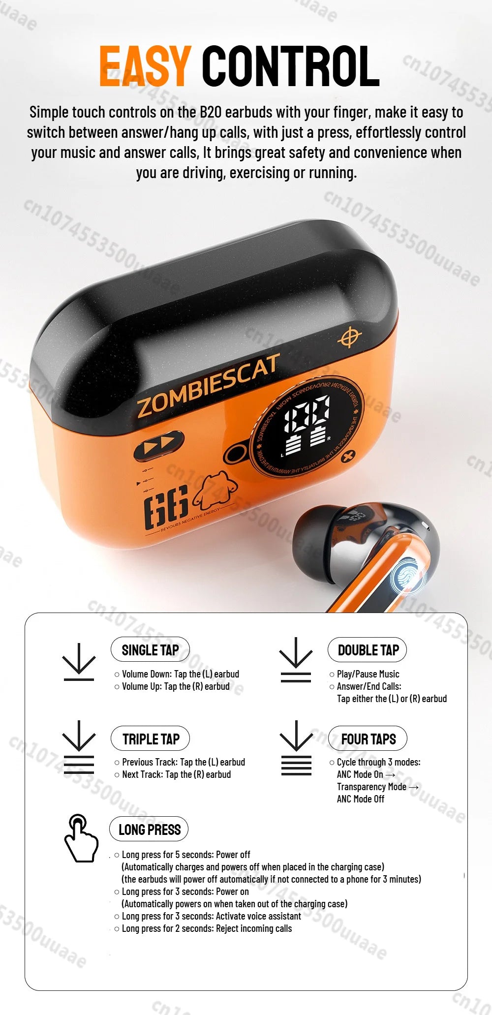 Zombies Cat Alloy ANC Headphones Bluetooth 6.0 -45dB Active Noise Cancellation Earbuds Powerful Deep Bass TWS Wireless Earphones