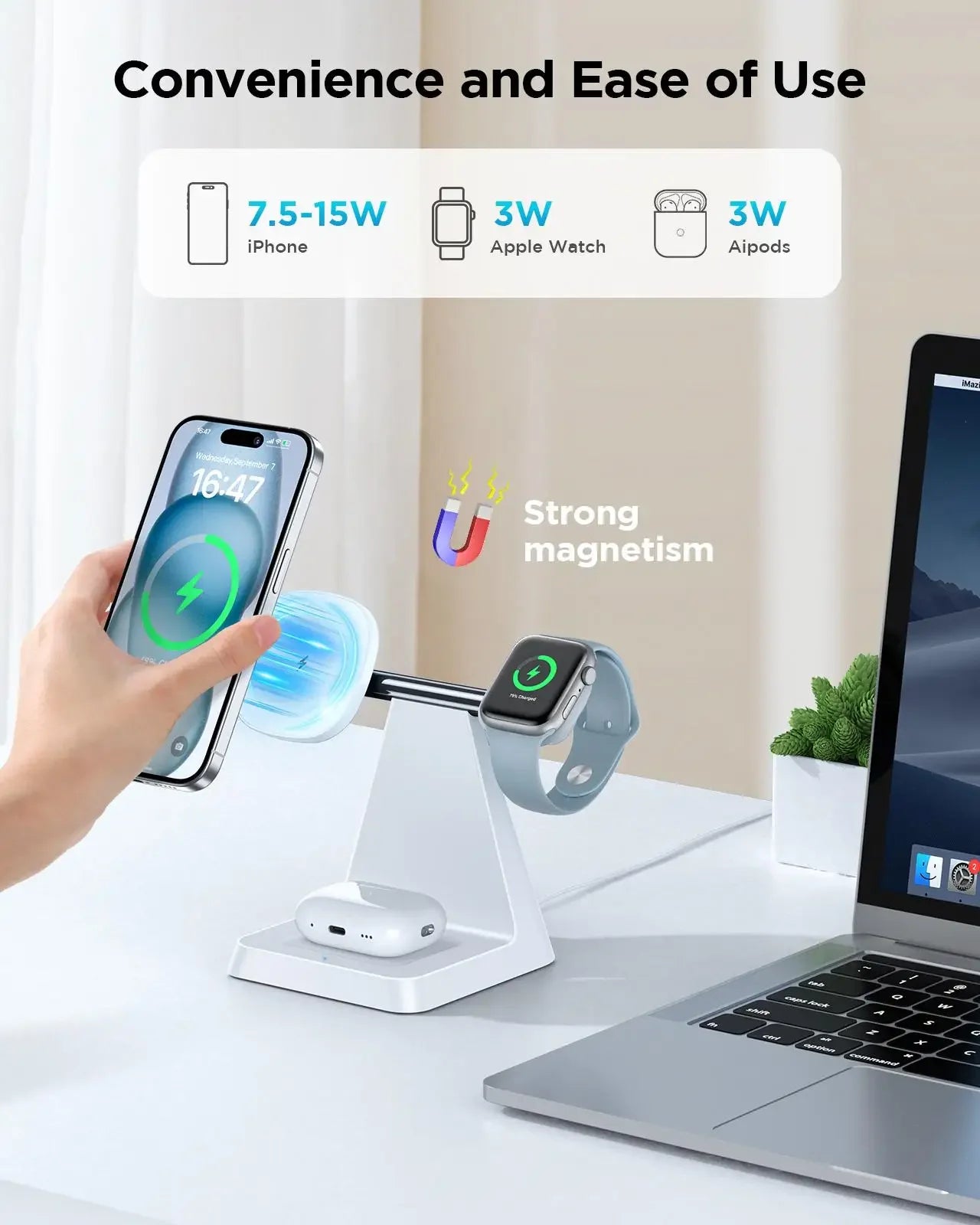 Iseyyox 3-in-1 Magnetic Wireless Charging Stand (15W)