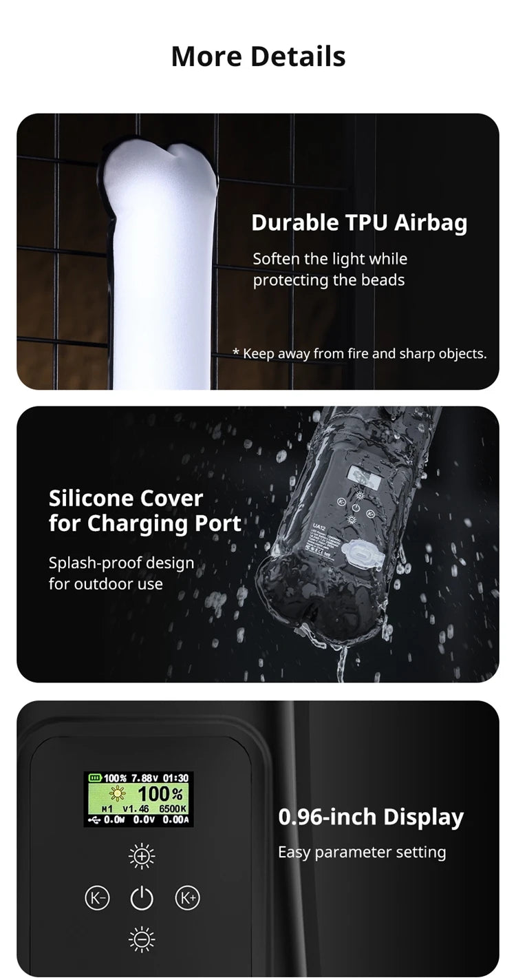 Ulanzi UA12 12W Bi-Color Magnetic Portable Air Tube Light 2700K-6500K Waterproof Foldable 18WH Lamp for Live Photography Shooting