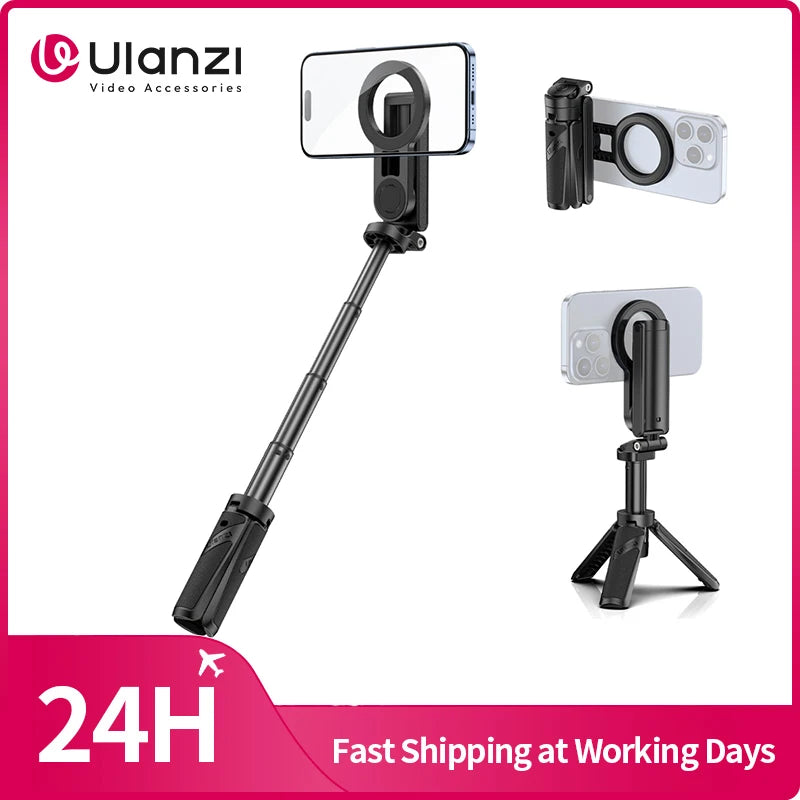Ulanzi JJ03 Magnetic Phone Tripod Stand Wireless Selfie Stick Desktop Support Bluetooth for iPhone 16/15/14/13 pro Max with Grip