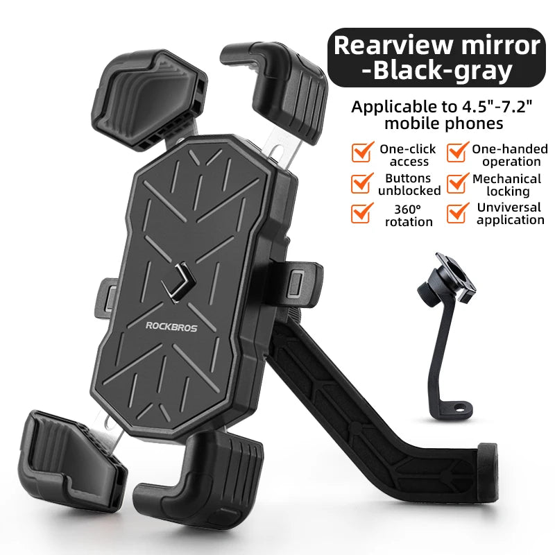 ROCKBROS Bicycle Phone Holder  Motorcycle Electric Vehicle Phone Holder 4.5-7.2 inch Mobile Phone Stand Shockproof Bike Bracket