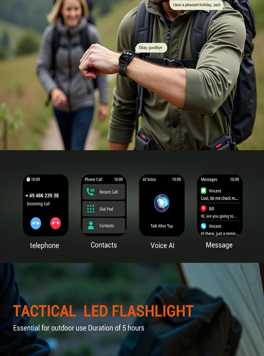 2025 New W70 Pro Outdoor Smartwatch 900mAh 2.01'' TFT HD Screen Waterproof Women Men Watches with Emergency Lighting Compass