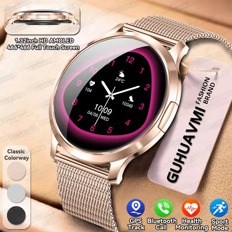 2025 New 1.32inch AMOLED Smart Watch Women GPS Trajectory Heart Rate Bluetooth Call Always Display Lady Smartwatches Men For IOS