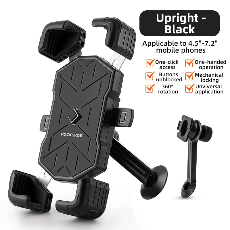 ROCKBROS Bicycle Phone Holder  Motorcycle Electric Vehicle Phone Holder 4.5-7.2 inch Mobile Phone Stand Shockproof Bike Bracket