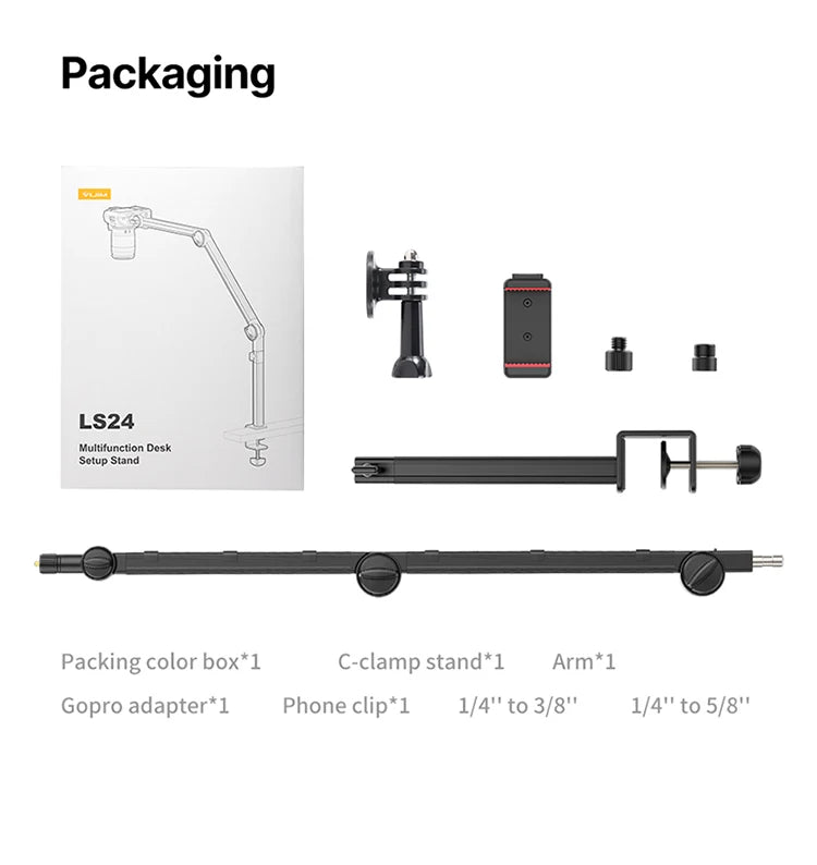 Ulanzi Vijim LS24 Microphone Boom Arm Stand Desktop Adjustable For DSLR Camera Smartphone Fill Light Microphone Holder Mount