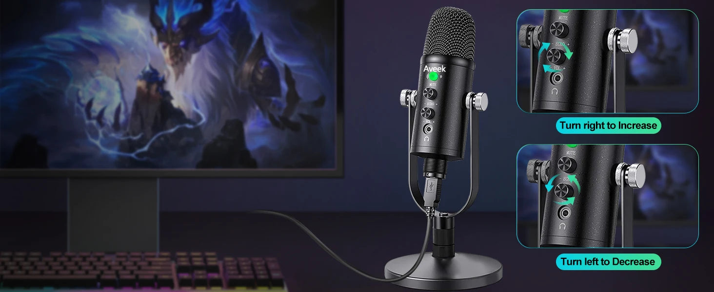 Mercase USB Condenser Microphone – Plug & Play Cardioid Mic with Mute Button for PC, Phone, PS4 & PS5, Recording & Streaming.
