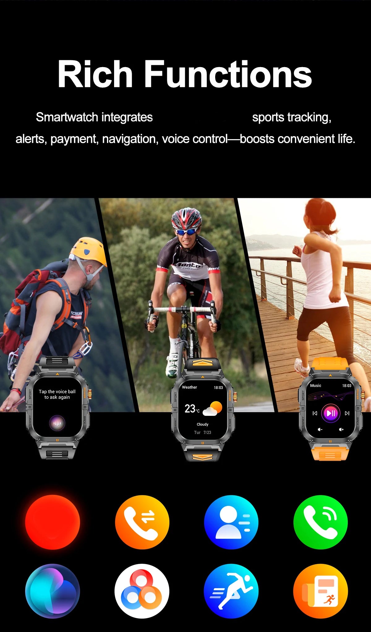 2026 New Smart Watch 2.00inch HD Display Bluetooth Call LED Flashlight Multiple Sports Modes Pedometer Men's Sports Smartwatch