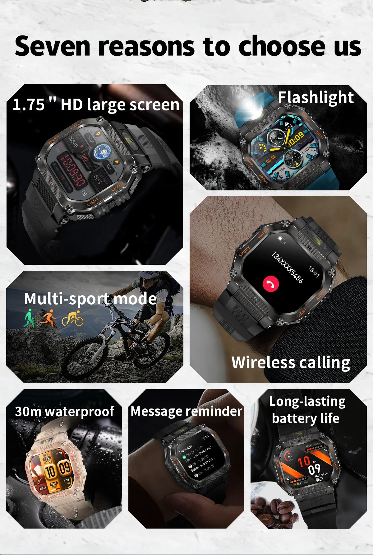 2025 COLMI P85 Smart Watch Men Bluetooth Call Outdoor Rugged Smartwatch 3ATM IP68 Waterproof Flashlight Sports Fitness Watches