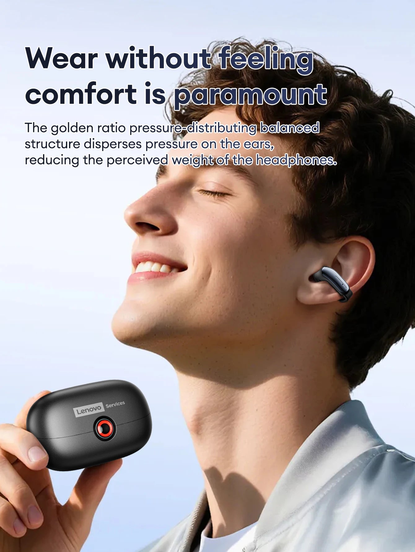 Lenovo LES-108 Bone Conduction TWS Ear Clips Earphones Wireless Bluetooth V6.0 Earbuds Sports Headphones Al Call Noise Reduction