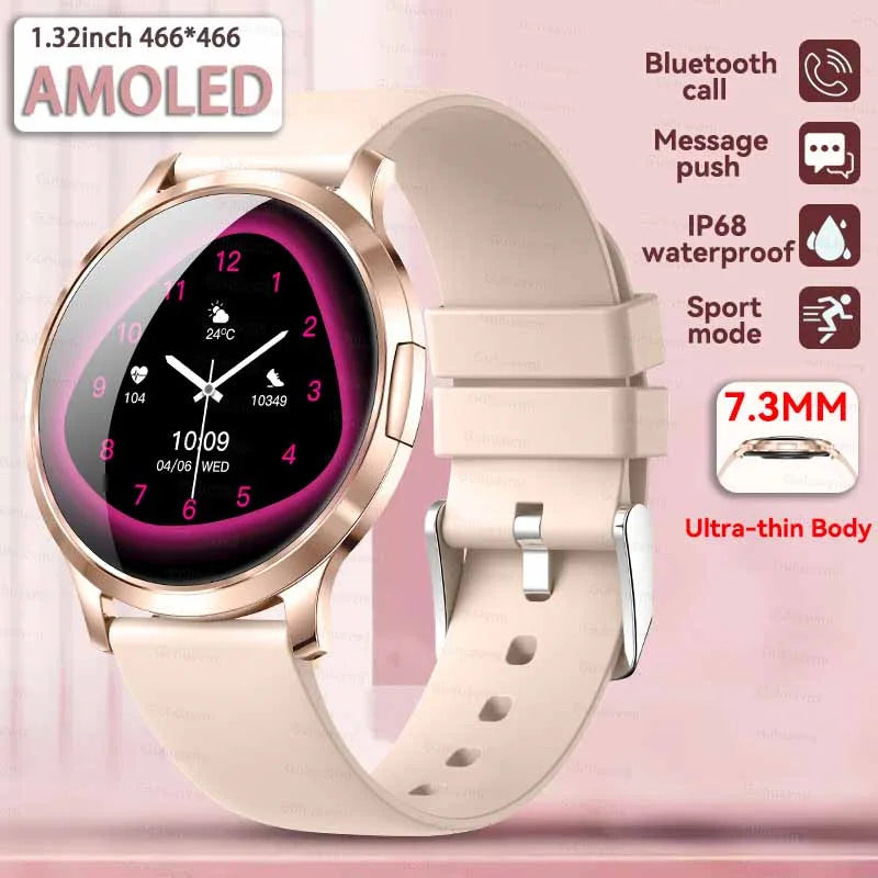 2025 New 1.32inch AMOLED Smart Watch Women GPS Trajectory Heart Rate Bluetooth Call Always Display Lady Smartwatches Men For IOS
