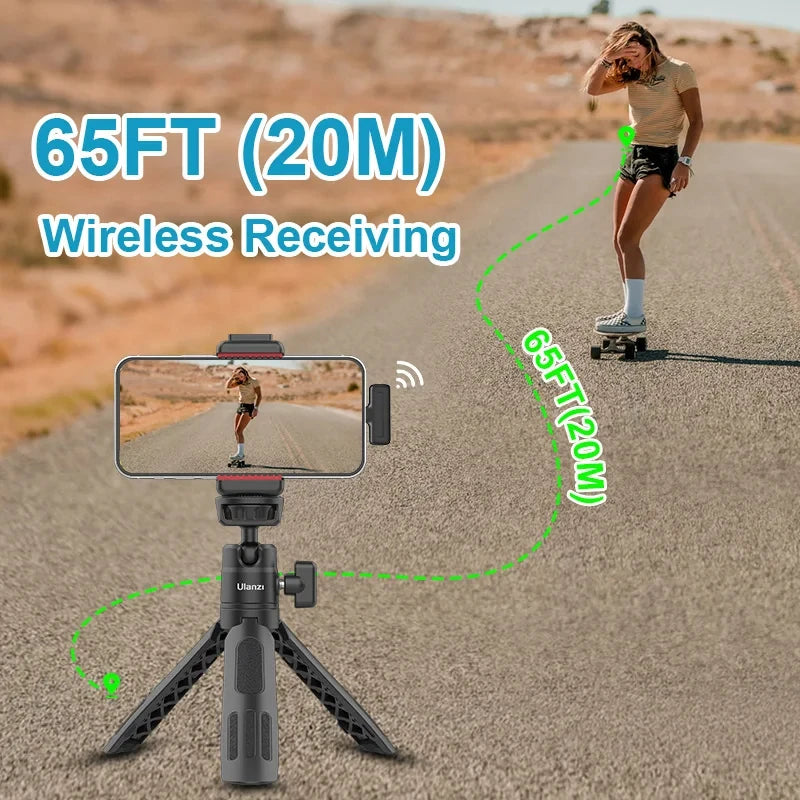 Ulanzi J12 Wireless Lavalier Lapel Microphone Set for iPhone 16/15/14 Android Mini Condenser Mic with Omnidirectional Pickup for Live Broadcast Short Video Recording