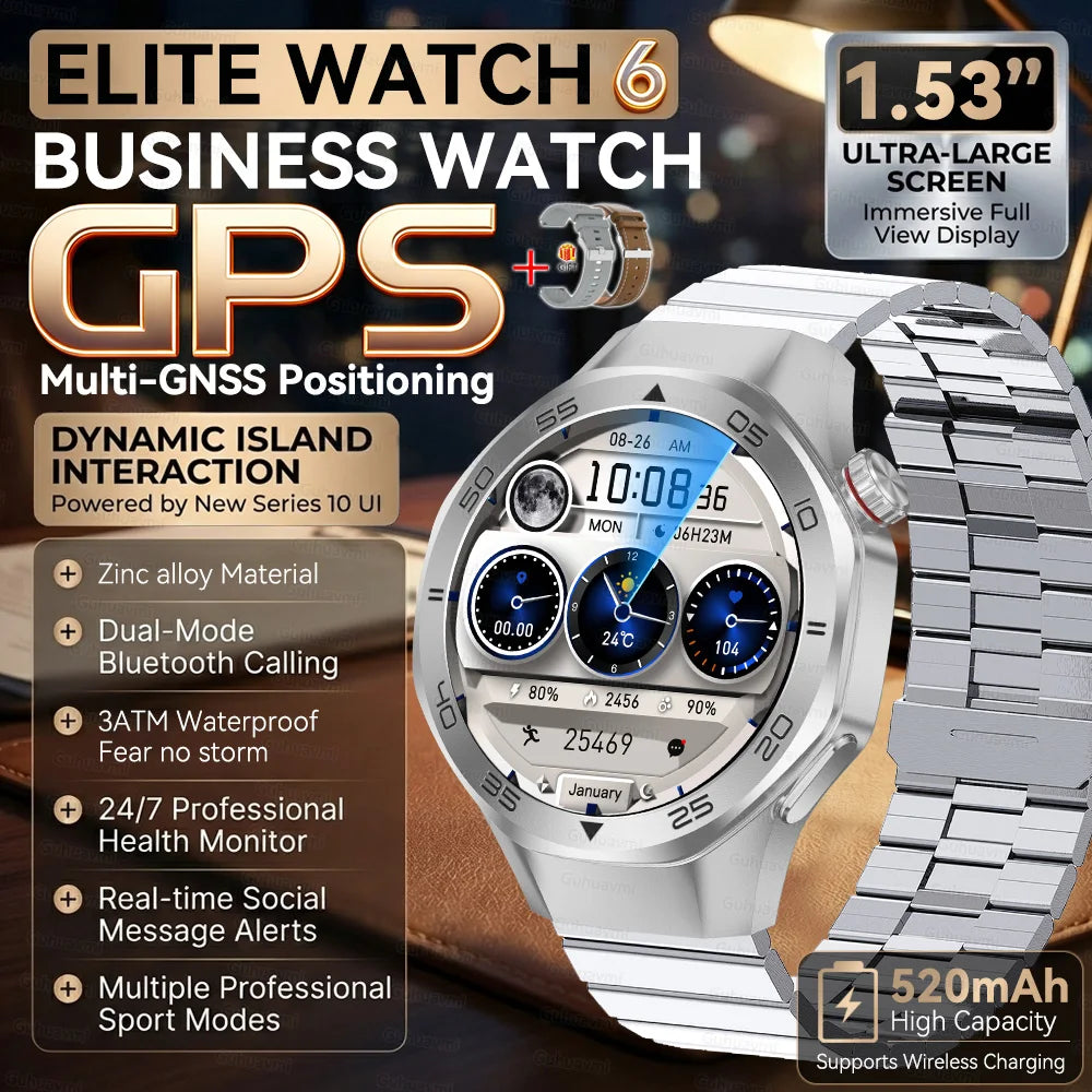 2026 New Luxury GPS Smart Watch Men Compass Altimeter 3ATM Waterproof Health Monitor Bluetooth Call Business Sports Smartwatch