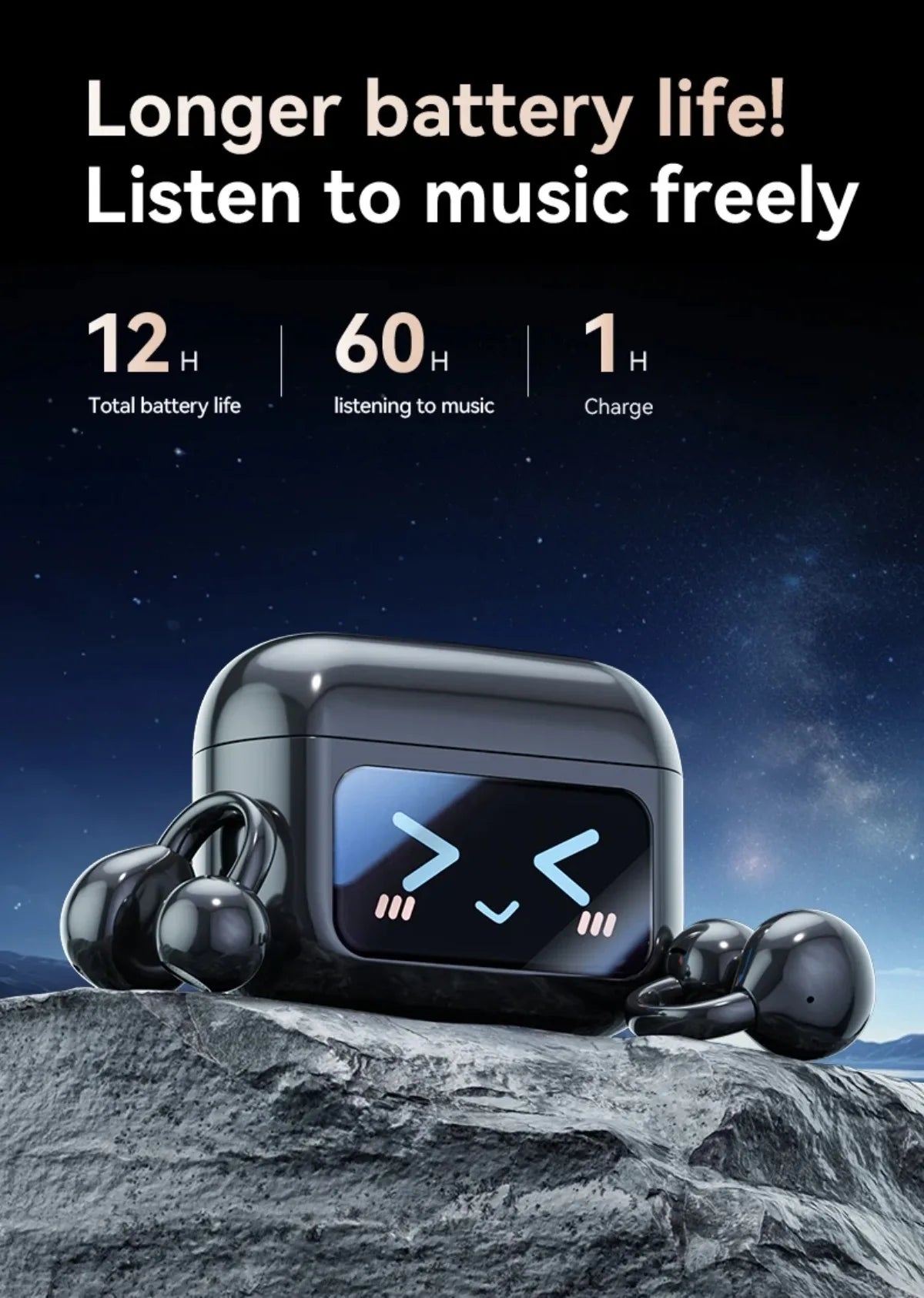 Wireless Ear Clip Earphones with Touch Screen 144 Languages AI Real Time Translation Headphones Smart Bluetooth 5.4 Earbuds