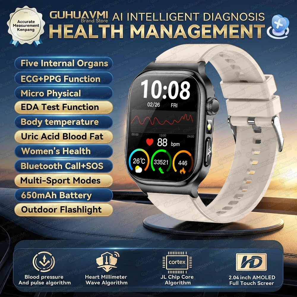 2026New Smart Watch Men Women AI Human Health diagnosis ECG+HRV Blood Pressure Uric acid Blood lipid Bluetooth Call Smartwatch