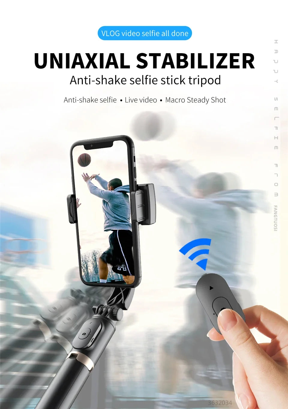 FANGTUOSI Mobile Video Stabilizer Bluetooth Selfie Stick Tripod Gimbal for Smartphone Live Streaming Vertical Shooting Bracket