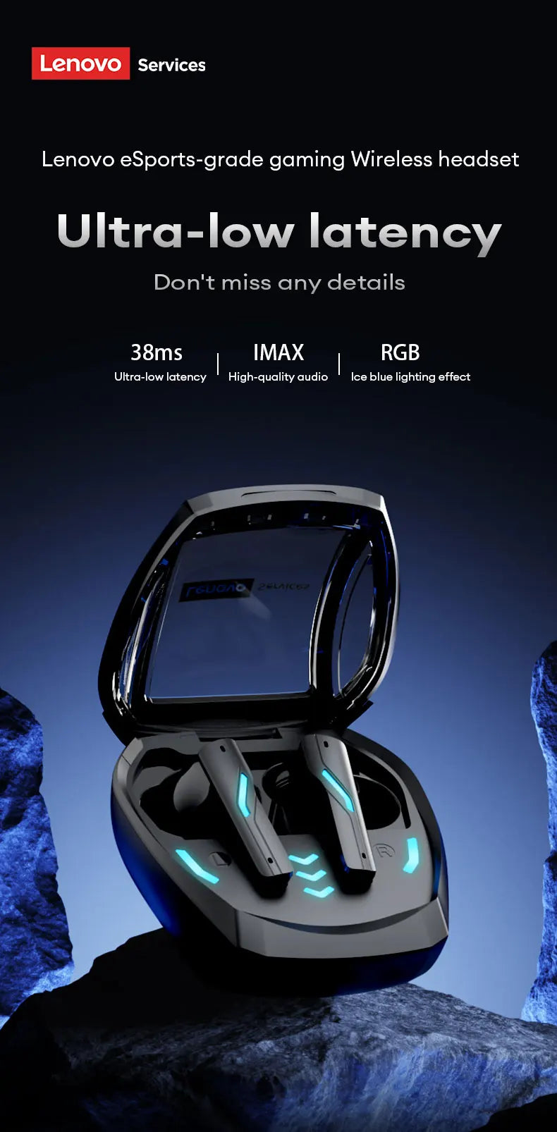 Choice Lenovo GT100 TWS Bluetooth 6.0 Gaming Earbuds Ultra Low Latency Long Endurance Wireless Headphone HD Voice Calls Earphone