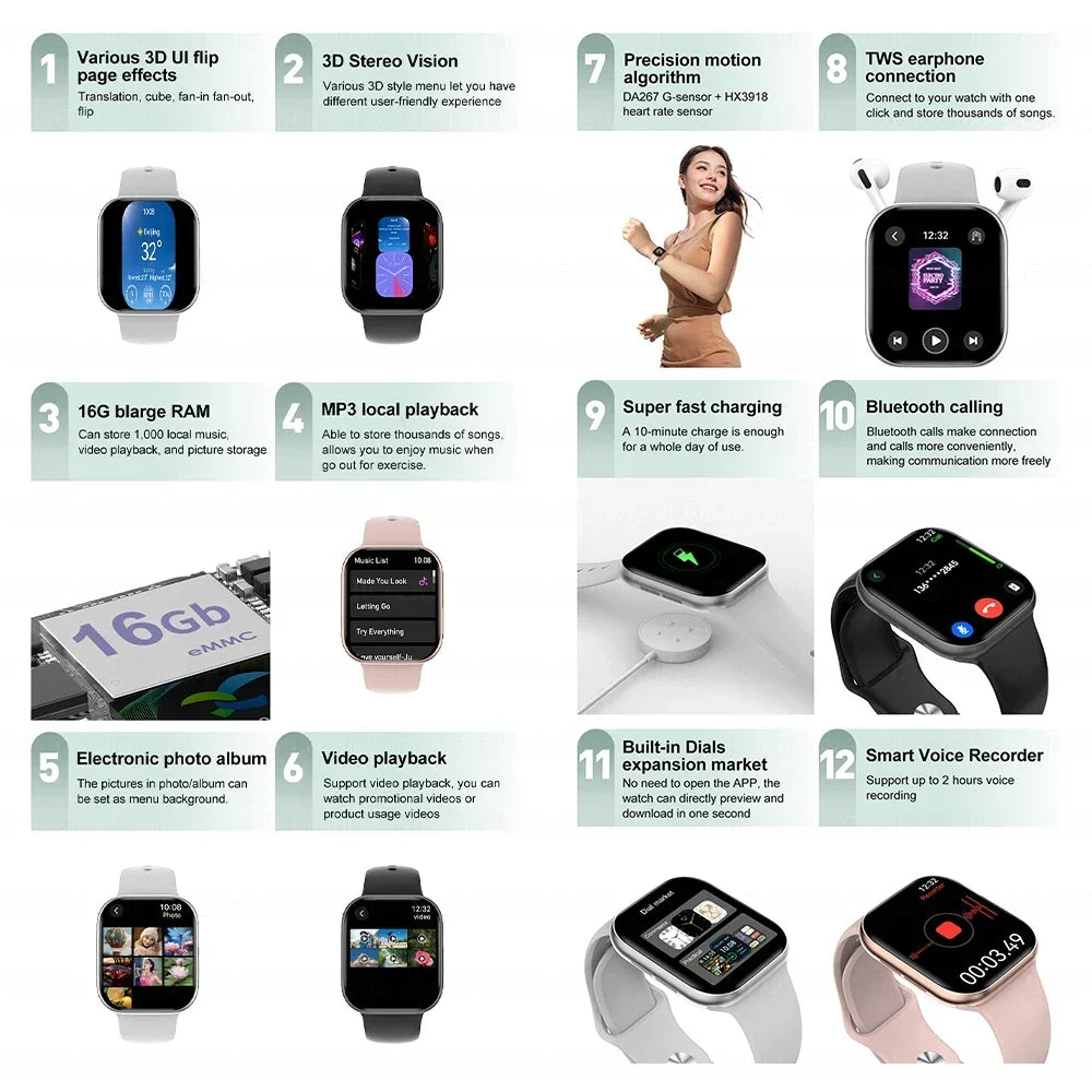 2025 New Original for Apple DT Watch 10 Smart Watch Men AMOLED 4GB Memory Music 3D Surround BT Call Waterproof smart watch Woman