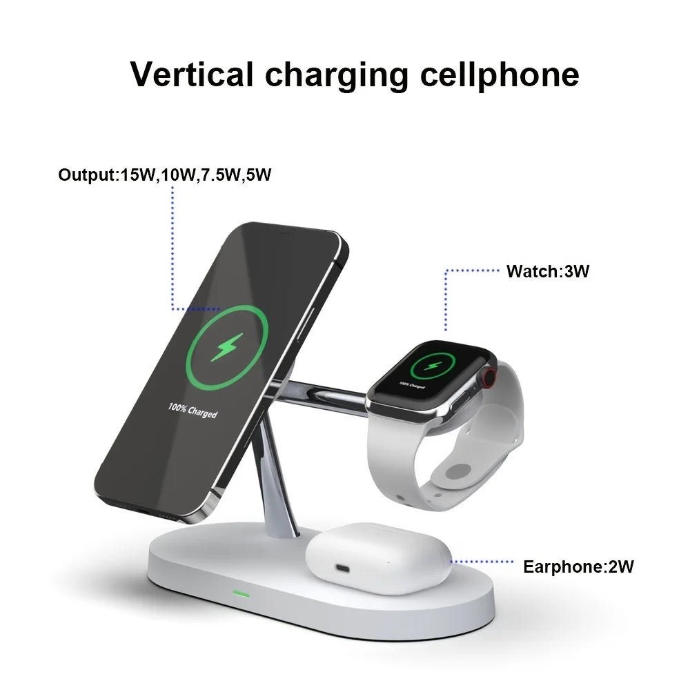 3-in-1 Wireless Charging Stand – Fast Charger for iPhone 17/16/15/14/13/12, Apple Watch & AirPods, Magnetic Charging Station Dock.