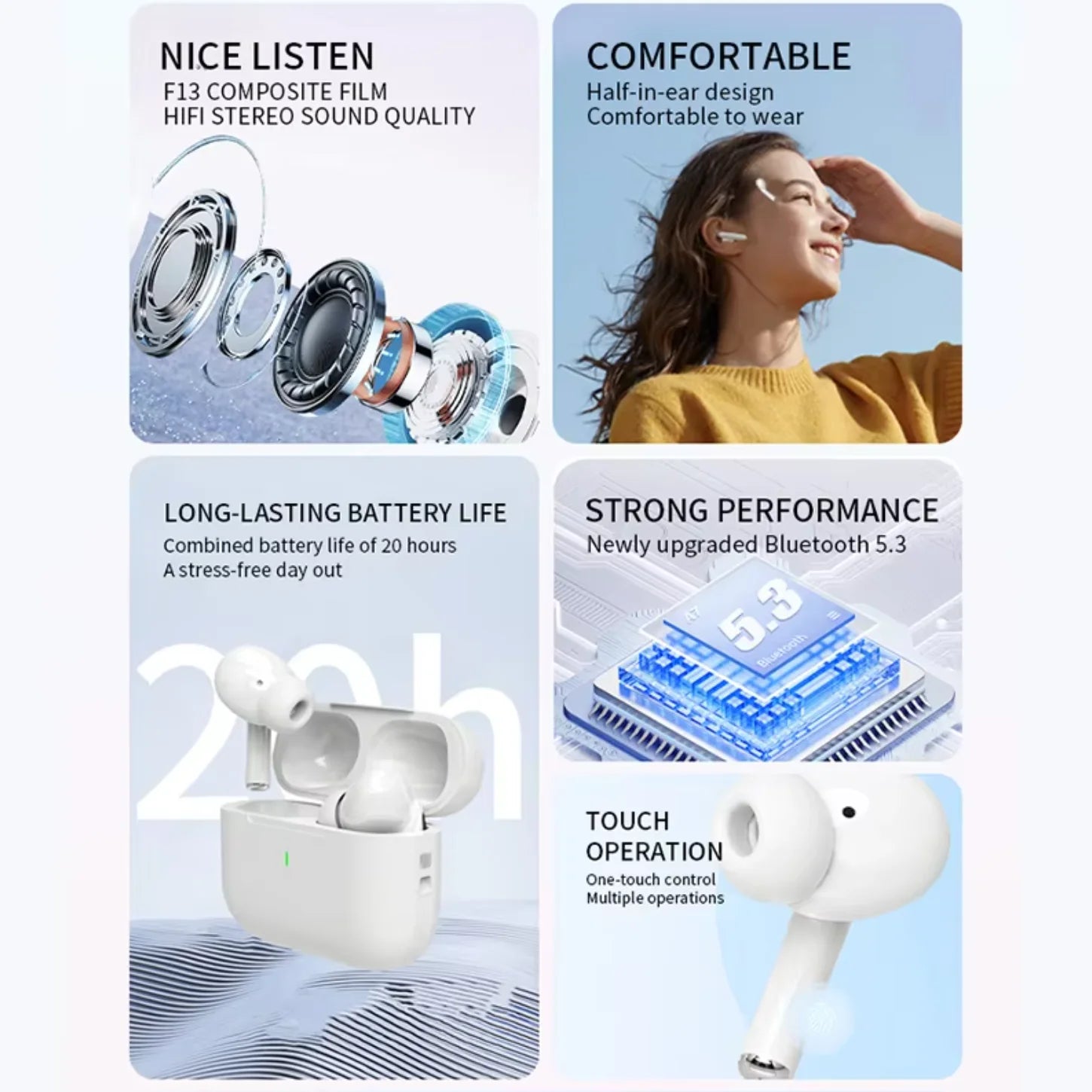UEESFIT A5 TWS Wireless Bluetooth Earphones Noise Cancelling ANC Earbuds Sports Headphones HiFI Stereo Sound Headset With Mic