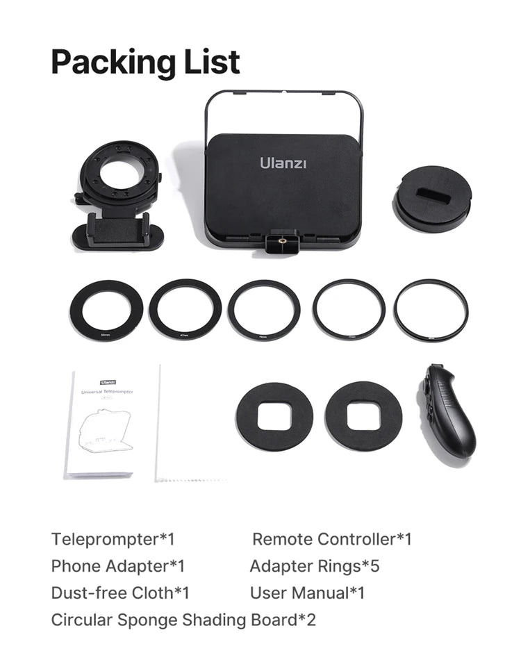 Ulanzi RT02 Portable Mini Teleprompter for Tablets DSLR Camera & Phone - Live Streaming Vlog Recording Teleprompter with Phone Clamp & Remote Control Support