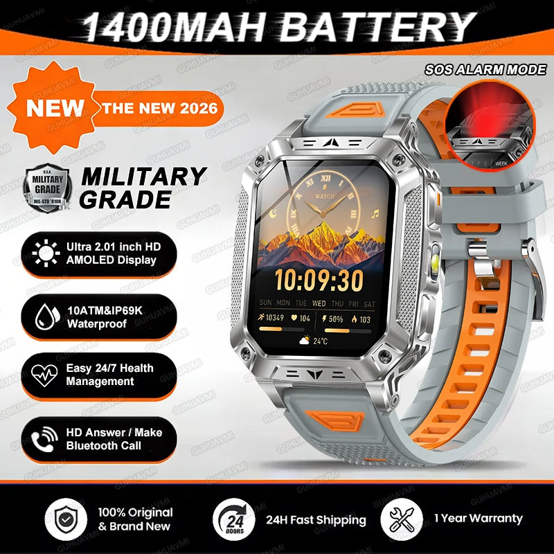 TANK Ultra 2026 1400mAh Military GPS Smart Watch Men 200Day Standby Rugged Tactical Watch 10ATM Diving SOS Satellite Alert Clock
