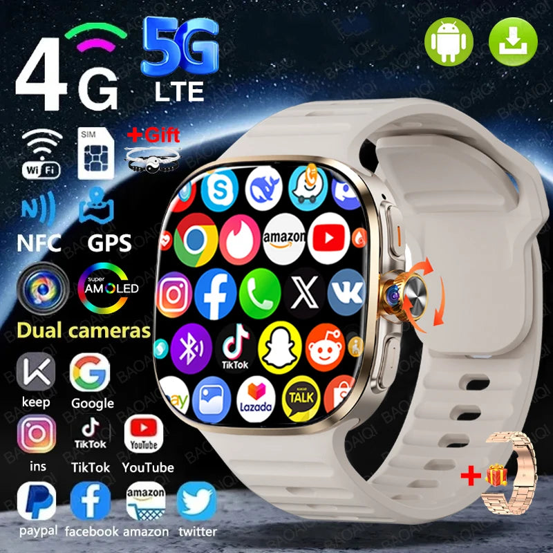 4G/5G Smartwatch 2.4 Inch HD AMOLED Screen 190° Rotary Camera GPS WiFi Android 10.0 Smart Watch with Heart Rate & Sleep Tracker