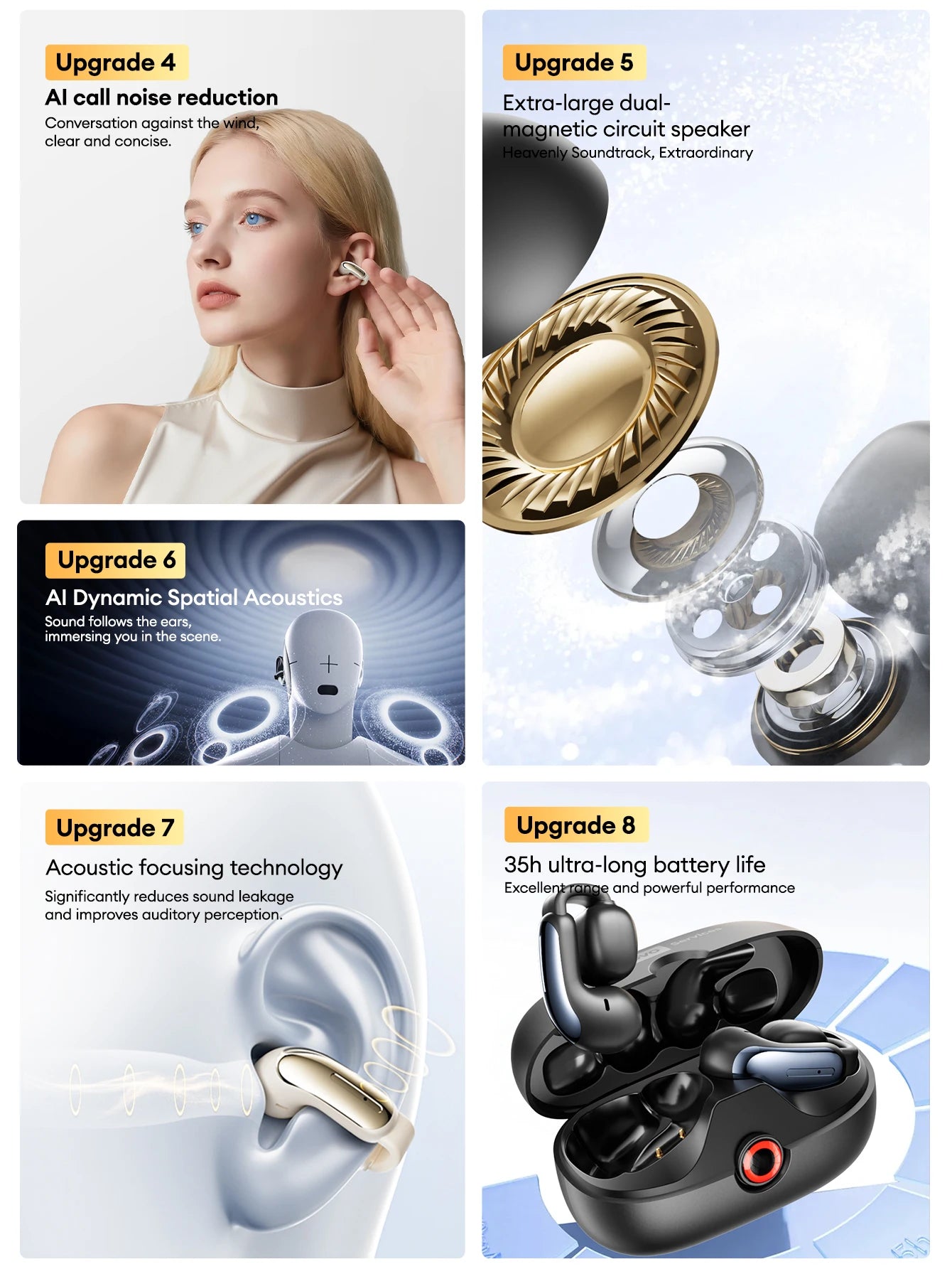Lenovo LES-108 Bone Conduction TWS Ear Clips Earphones Wireless Bluetooth V6.0 Earbuds Sports Headphones Al Call Noise Reduction