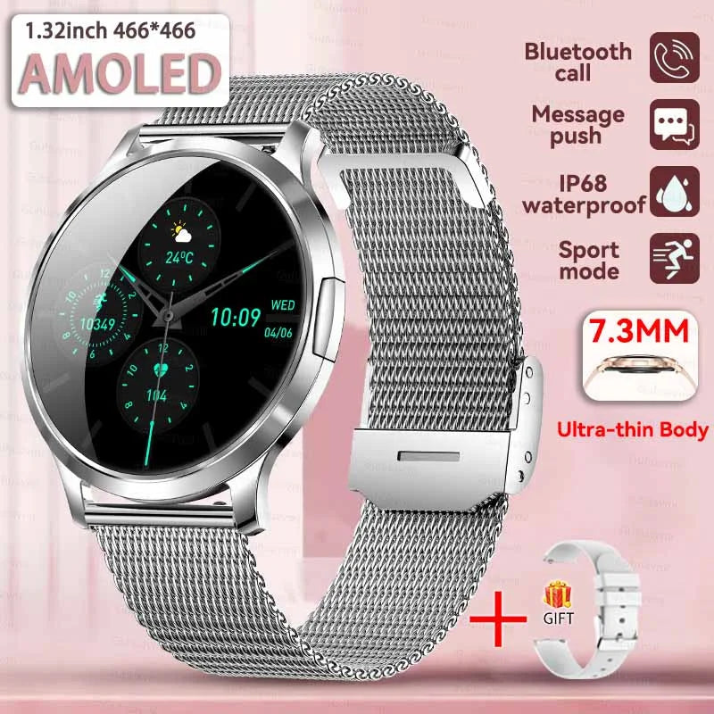 2025 New 1.32inch AMOLED Smart Watch Women GPS Trajectory Heart Rate Bluetooth Call Always Display Lady Smartwatches Men For IOS