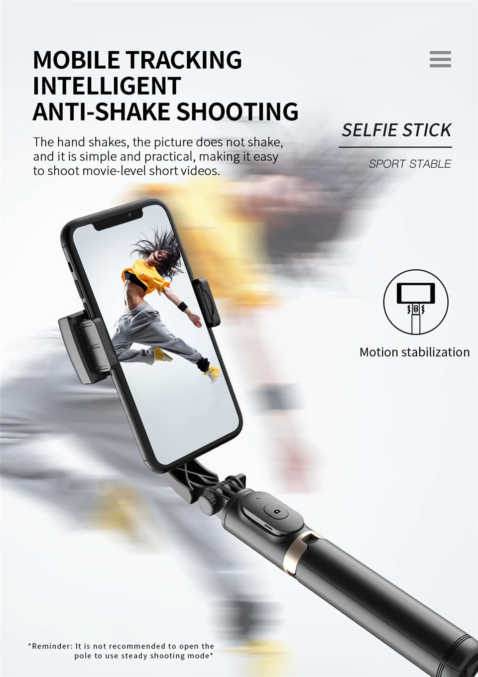 FANGTUOSI Mobile Video Stabilizer Bluetooth Selfie Stick Tripod Gimbal for Smartphone Live Streaming Vertical Shooting Bracket