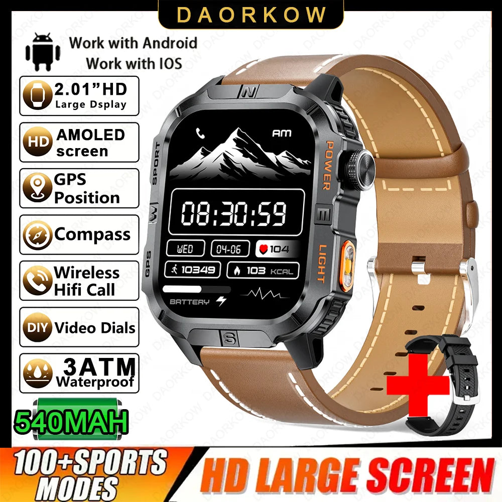 2.01-HD AMOLED GPS Smart Watch 3ATM Waterproof Built-in Dual-band GNSS Altitude Compass Military Sport Smartwatch Men 2025 New
