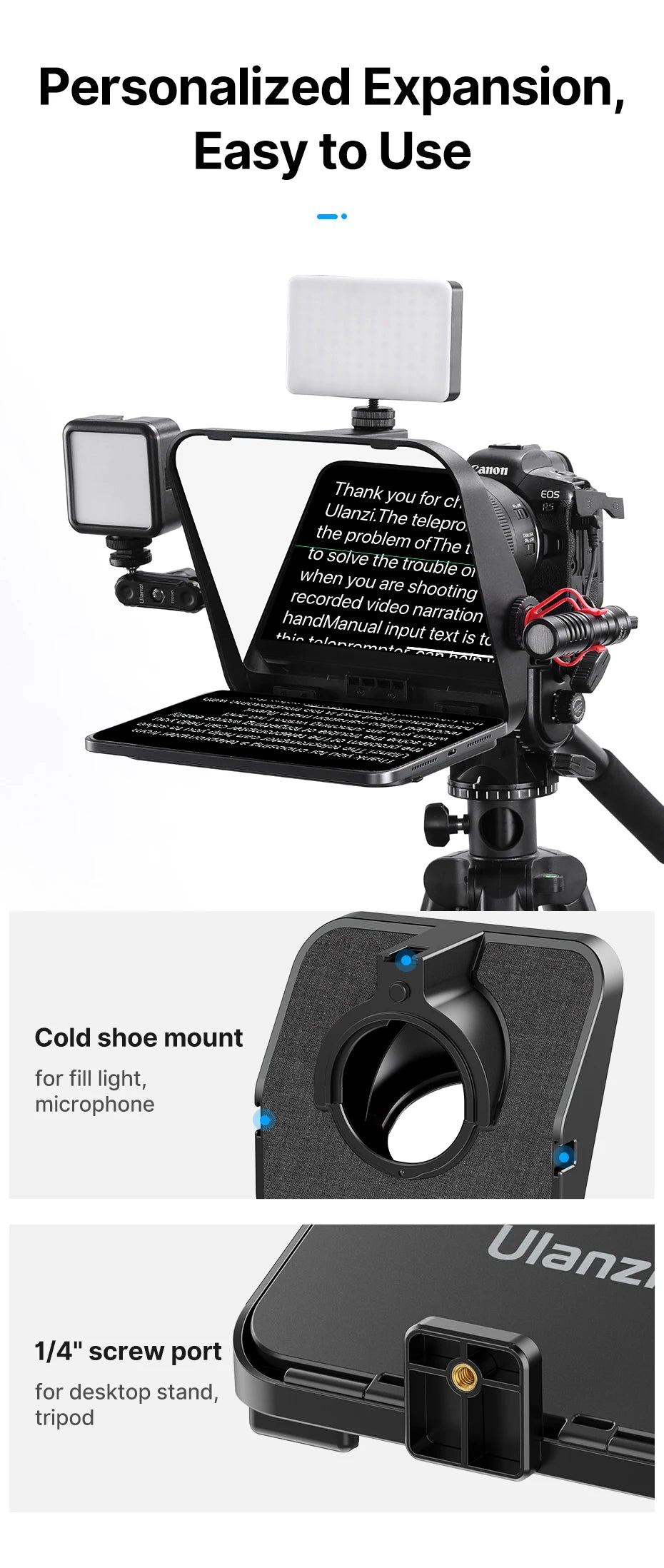 Ulanzi RT02 Portable Mini Teleprompter for Tablets DSLR Camera & Phone - Live Streaming Vlog Recording Teleprompter with Phone Clamp & Remote Control Support