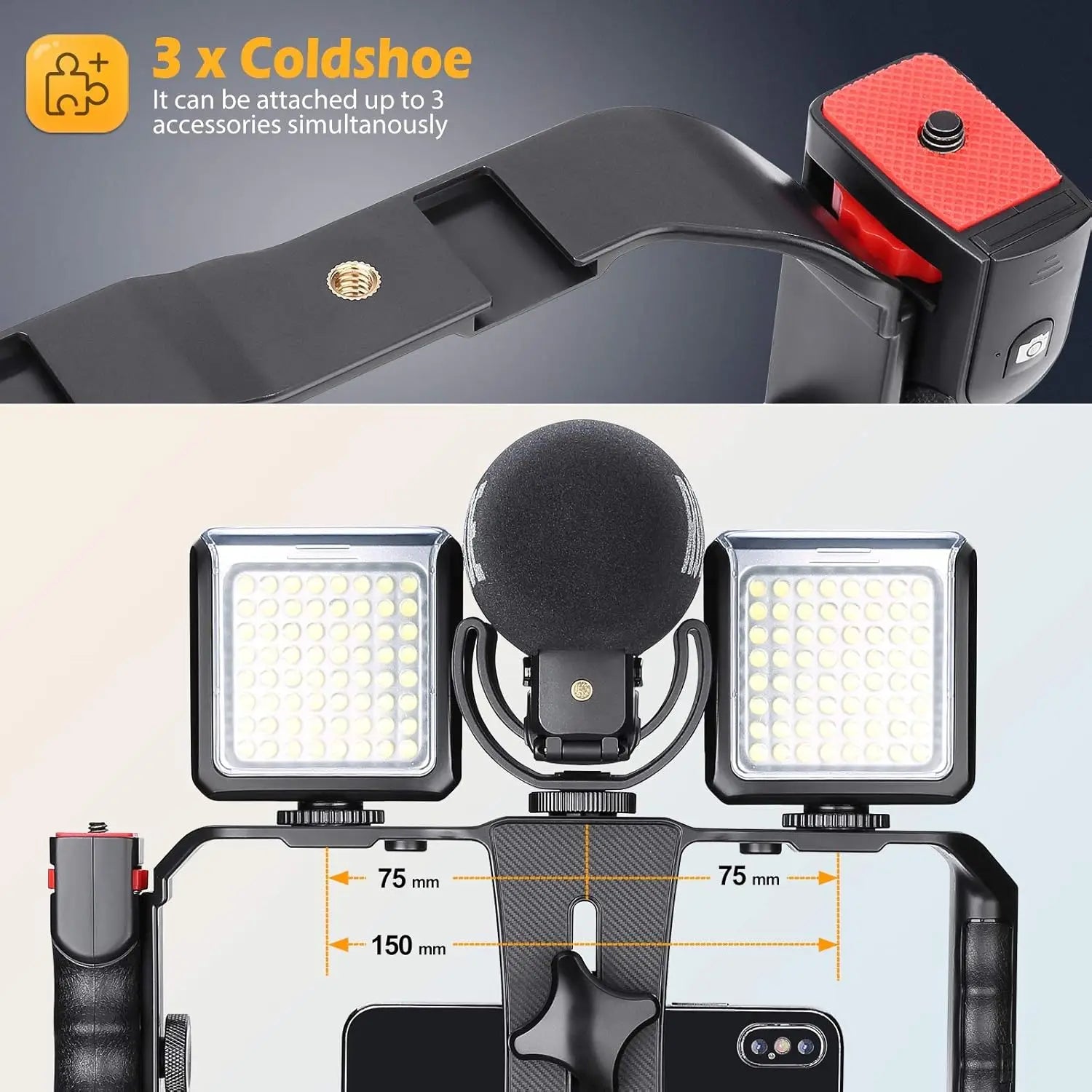Smartphone Stabilizer Grip with Wireless Remote Shutter 3-Axis Handheld Video Rig for iPhone & Android - Bluetooth Controlled