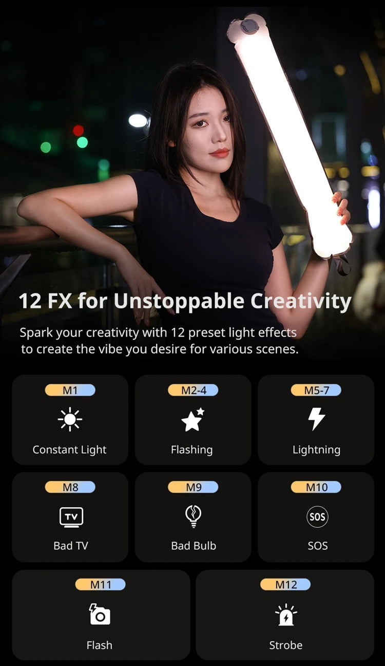 Ulanzi UA12 12W Bi-Color Magnetic Portable Air Tube Light 2700K-6500K Waterproof Foldable 18WH Lamp for Live Photography Shooting