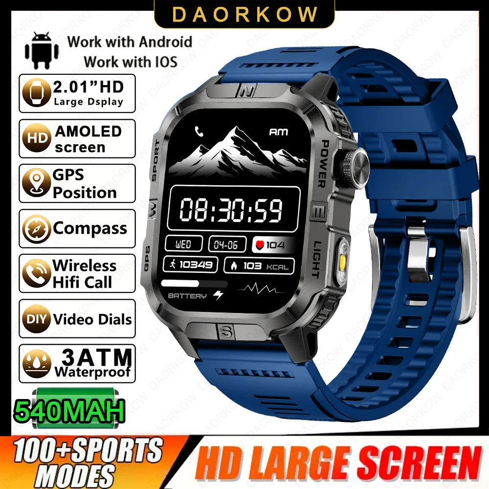 2.01-HD AMOLED GPS Smart Watch 3ATM Waterproof Built-in Dual-band GNSS Altitude Compass Military Sport Smartwatch Men 2025 New