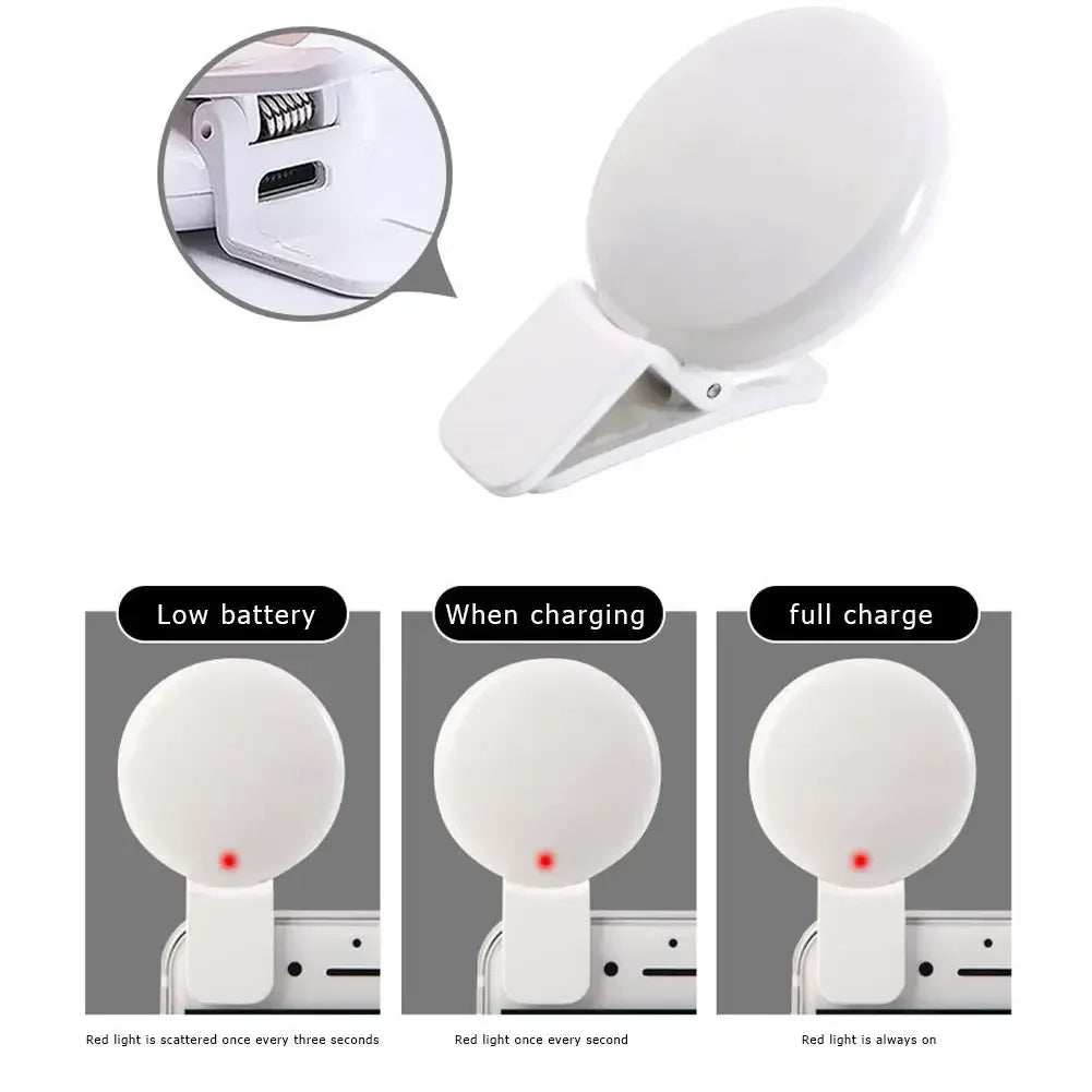 Portable Mini LED Selfie Ring Light for Mobile Phone with Three Stop Dimming Circle Photography Clip Durable Fill Light for All Mobiles